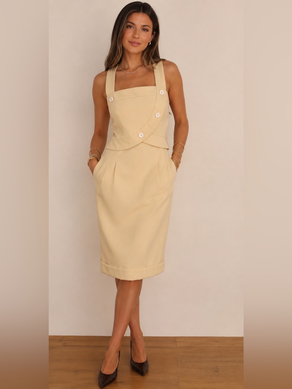 Fendi Vintage Sleeveless Cream Sheath Dress with Wrap Bodice
